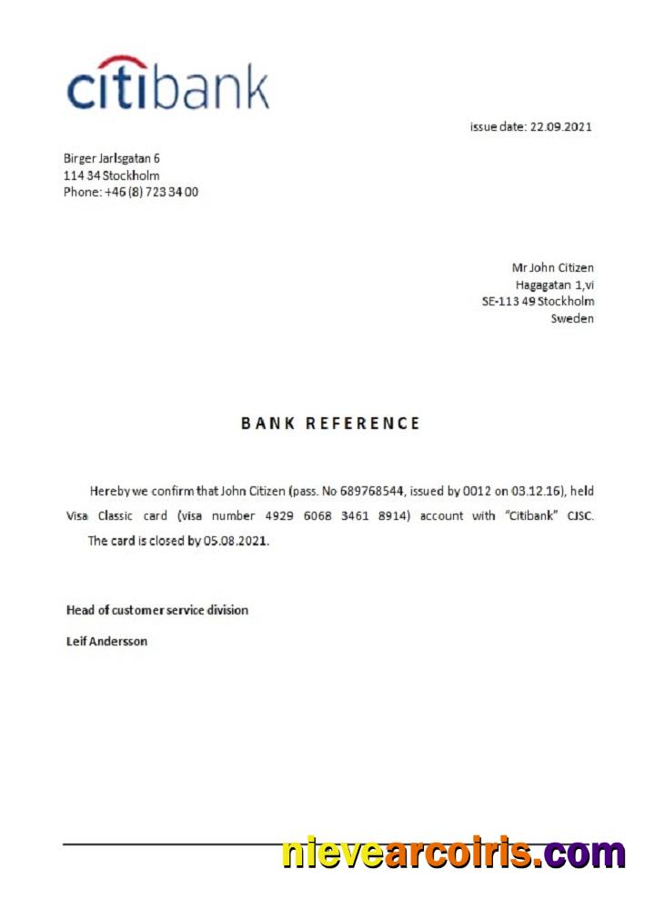 Sweden Citibank closure reference